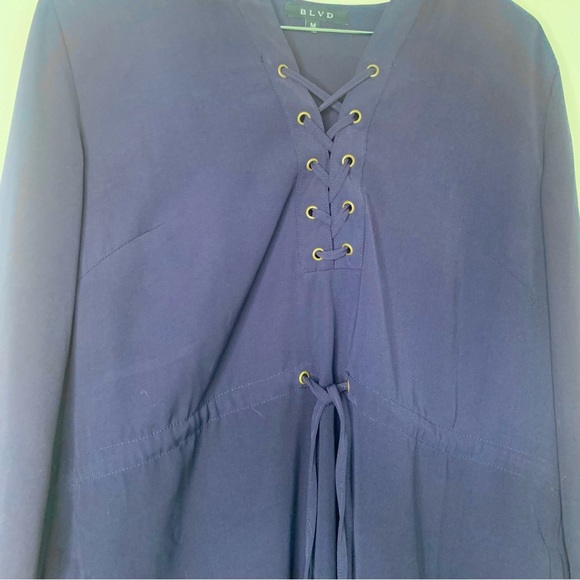 BLVD Navy Blue Mid Length Shirt Dress - Picture 5 of 8